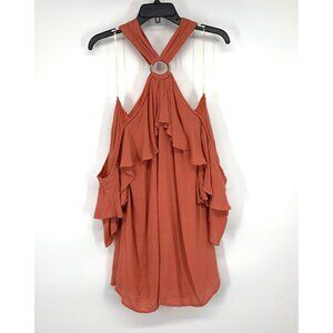 Entro Dress Cold Shoulder Ruffle Ring Halter Neck Lined Mini